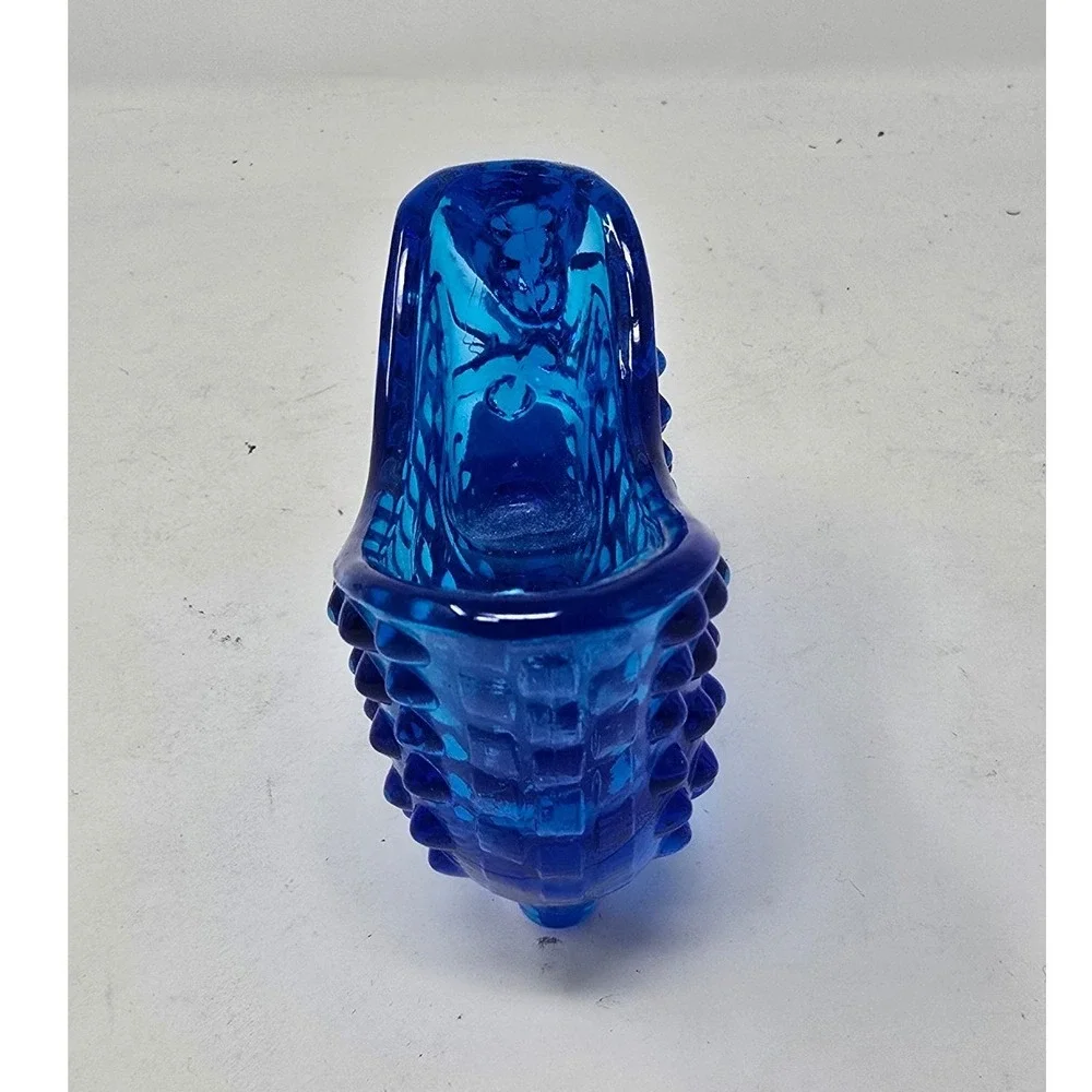 Vtg Fenton hobnail cobalt art glass shoe slipper Victorian boot whimsical
